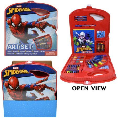 Photo 1 of Spiderman Character Art Tote. PDQ- ART PAD CRAYON MARKER GEL PEN STICKER ROLL WATERCOLORS MIXING TRAY & BRUSH
