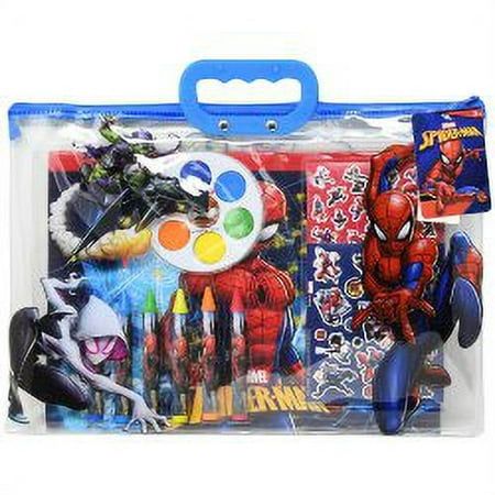 Photo 1 of Spiderman Activity Art Set - Stationary Art Kit for Kids in Zipper Tote Includes Stickers Crayons Watercolors and Coloring Book Ideal Art Supplie
