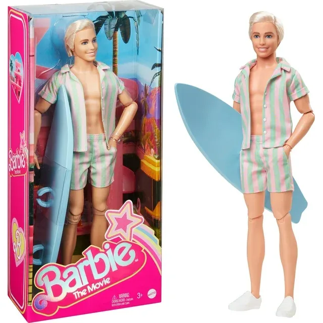 Photo 1 of Barbie The Movie Ken Doll Wearing Pastel Striped Beach Matching Set
