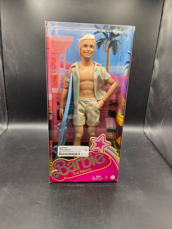 Photo 2 of Barbie The Movie Ken Doll Wearing Pastel Striped Beach Matching Set
