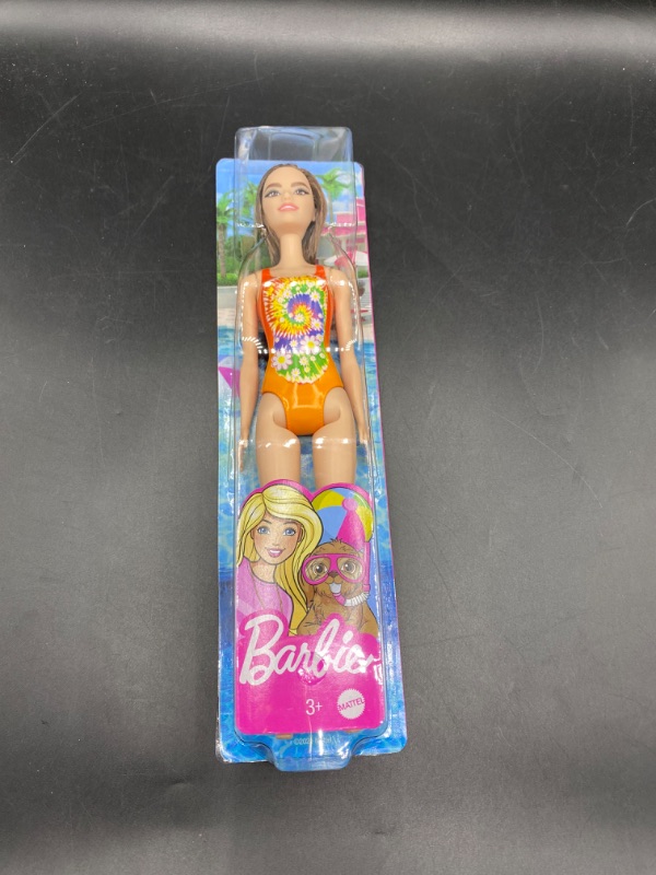 Photo 2 of Barbie Swimsuit Beach Doll with Brown Hair & Orange Tie-Dye Suit
