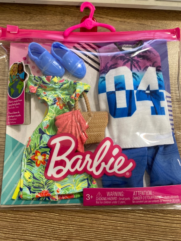 Photo 2 of Barbie & Ken Fashion Pack, Set with Doll Clothes & Accessories for Each Doll, Tropical (2 Outfits)
