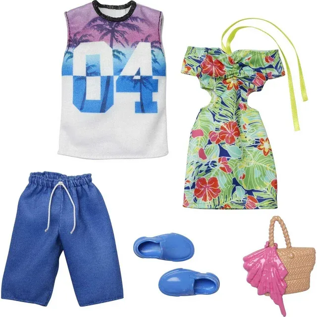 Photo 1 of Barbie & Ken Fashion Pack, Set with Doll Clothes & Accessories for Each Doll, Tropical (2 Outfits)
