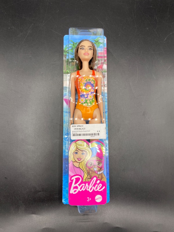 Photo 2 of Barbie Swimsuit Beach Doll with Brown Hair & Orange Tie-Dye Suit
