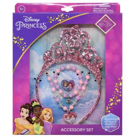 Photo 1 of United Pacific Designs Disney Princess Tiara and Necklace Set - Royal Headpiece Jewelry with Rhinestones Gems, Dress Up Pretend Play Hair Accessory for Halloween Costume and Birthday Party - One Size
