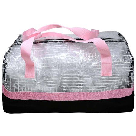 Photo 1 of Duffle Bag 300D Poly w/hangtag- Top Pink, Bottom Blk, strip & handles pink glitter-Asst Pink & Blue
