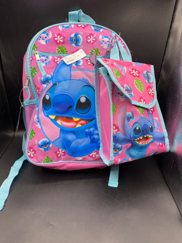 Photo 2 of Disney Stitch 16" Backpack 4pc Set with Lunch Kit, Key Chain & Carabiner
