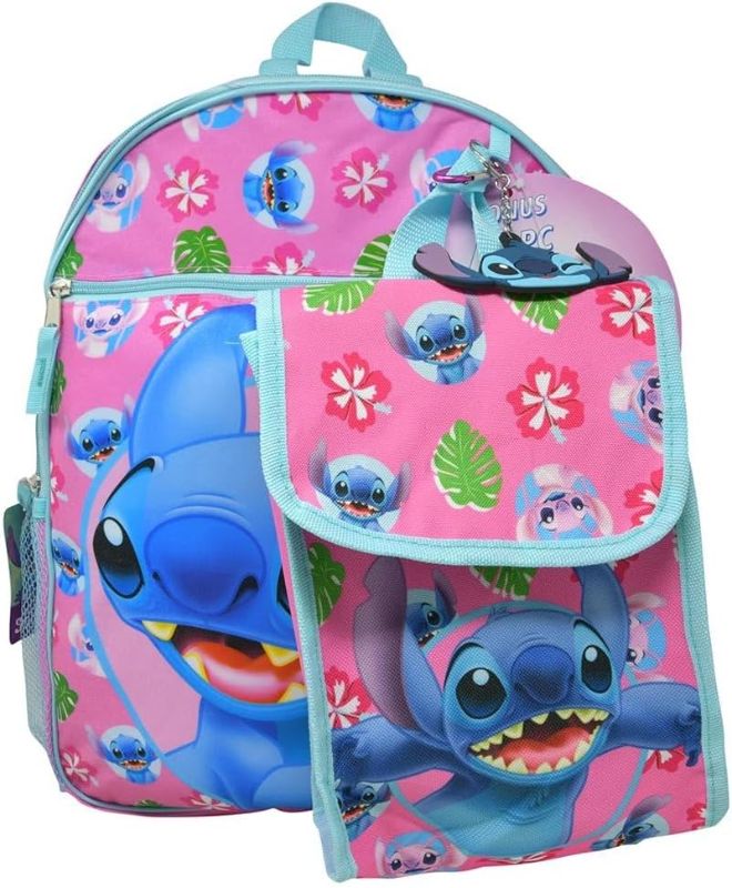 Photo 1 of Disney Stitch 16" Backpack 4pc Set with Lunch Kit, Key Chain & Carabiner
