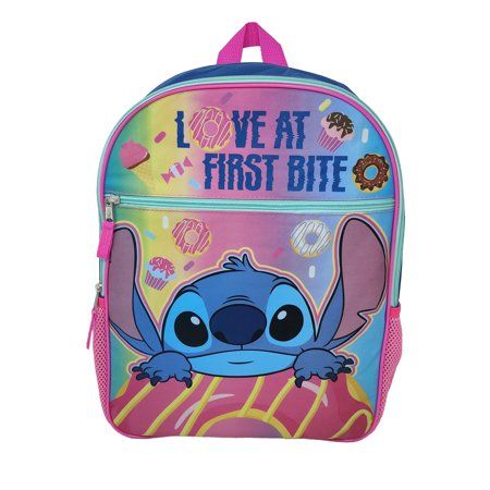 Photo 1 of Stitch Backpack 16" Donuts Cupcake Love At First Bite Blue Pink Disney Girls

