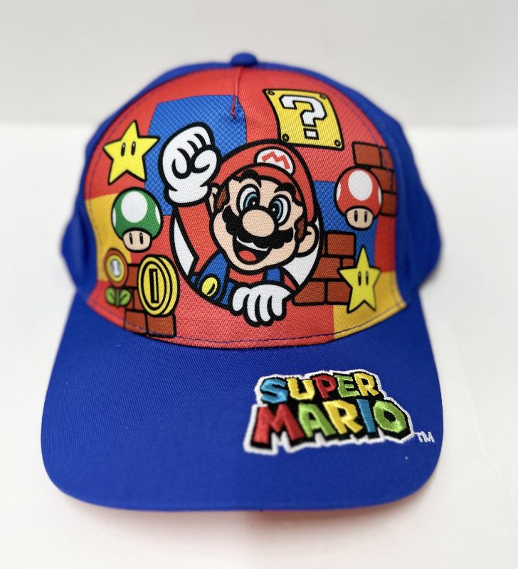 Photo 1 of Super Mario Bros 869419 Polyester Super Mario Bros. Power-Ups Kids Baseball Hat Blue & Red

