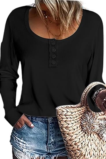 Photo 1 of (M) NEYOUQE Womens Fall Fashion 2024 Henley Shirts Long/Short Sleeve Tops Summer Blouses Dressy Casual Sweater Basic Shirt
size medium 