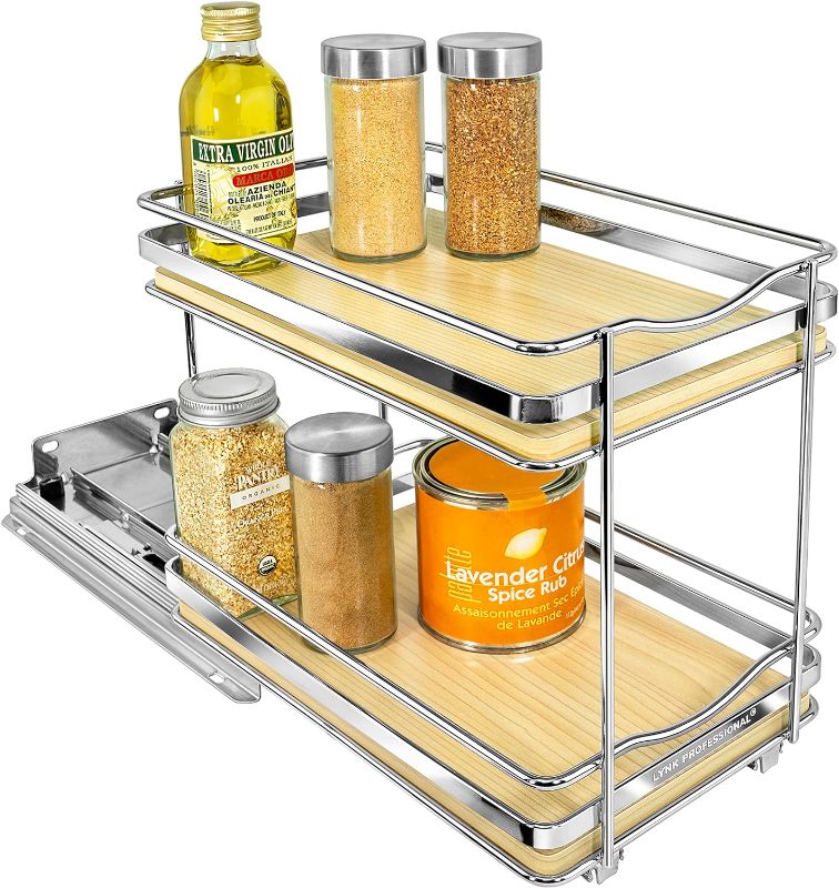 Photo 1 of LYNK PROFESSIONAL® Élite™ Pull Out Spice Rack Organizer for Cabinet - 6-1/4 inch Wide - Slide Out Rack - Wood and Chrome Sliding Spice Organizer Shelf - 2 Tier
