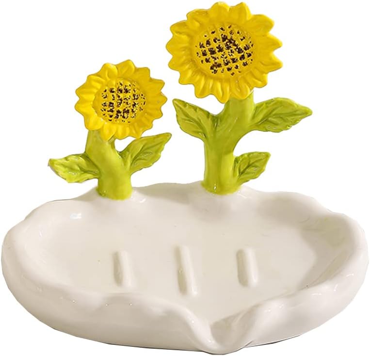 Photo 1 of 123Arts Ceramic Soap Dish Relief Flower Drain Soap Holder Soap Box Store Ornament
