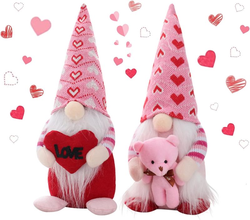 Photo 1 of 2 Pack Valentines Day Decor Gnomes,13 Inch Handmade Valentine Gnomes Decor Gifts for Women, Valentine's Day,Christmas Decorations Gifts(Pink)
