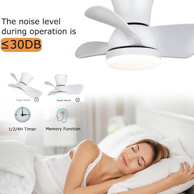 Photo 5 of 52 inch Ceiling Fans with Lights Remote Control, Modern Low Profile Ceiling Fan with Quiet Reversible DC Motor for Bedroom Living Room and Patio White
