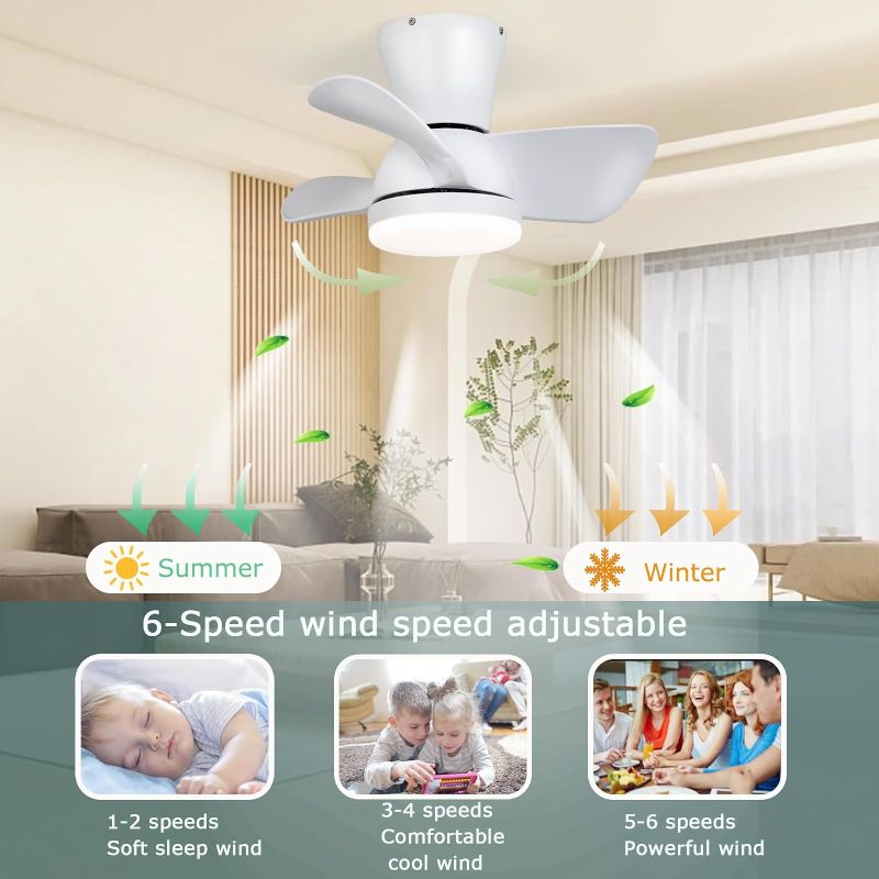 Photo 2 of 20 Inch Low Profile Ceiling Fans with LED Lights and Remote Control, 3 Colours Light Small Modern White Ceiling Fan, Reversible Flush Mount Ceiling Fan for Bedroom Patio Outdoor