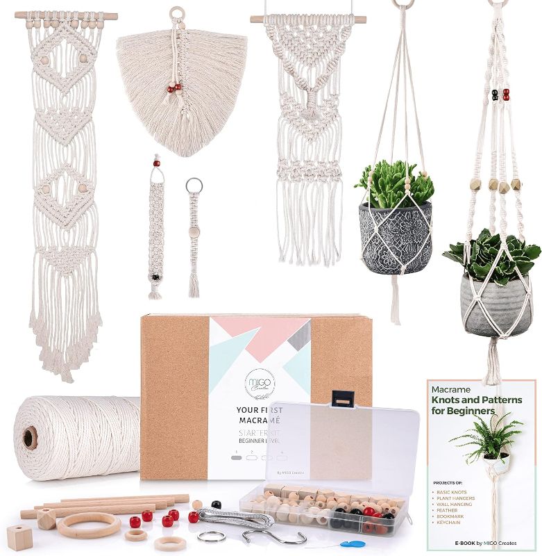 Photo 1 of Macrame Kits for Adults Beginners with 126 Macrame Supplies and 7 Projects E-Book: DIY Macrame Kit with 165 Yards Macrame Cord and Craft Supplies & Materials to Start Macrame!
