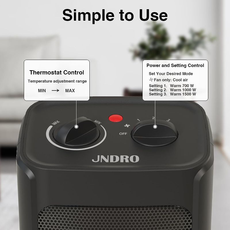Photo 2 of Portable Electric Space Heater - 1500W/750W Safe and Quiet Ceramic mini Heater Fan with Thermostat, Heat Up 200 Square Feet for Room Office Desk Indoor Use
