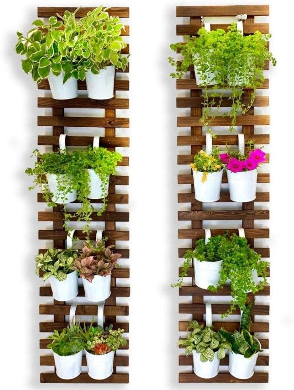 Photo 1 of ShopLaLa Wall Planter - 2 Pack, Wooden Hanging Large Planters for Indoor Outdoor Plants, Live Vertical Garden, Plant Wall Mount Flower Pot Holder Hanger Stand Green Herb Wall Decor 47.2" (120cm)
