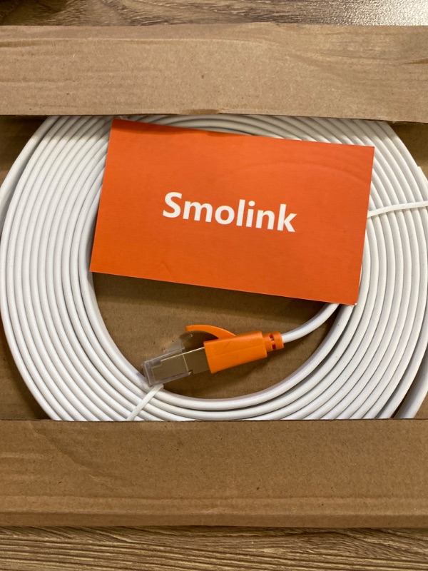 Photo 2 of Smolink Cat 8 Ethernet Cable 15 ft, Cat8 Flat Internet Cable, RJ45 High Speed Gaming Patch Cord, White Network LAN Cable, 40Gbps, 2000Mhz, Weatherproof for Xbox, POE, PS4, Switch, Modem, Router
