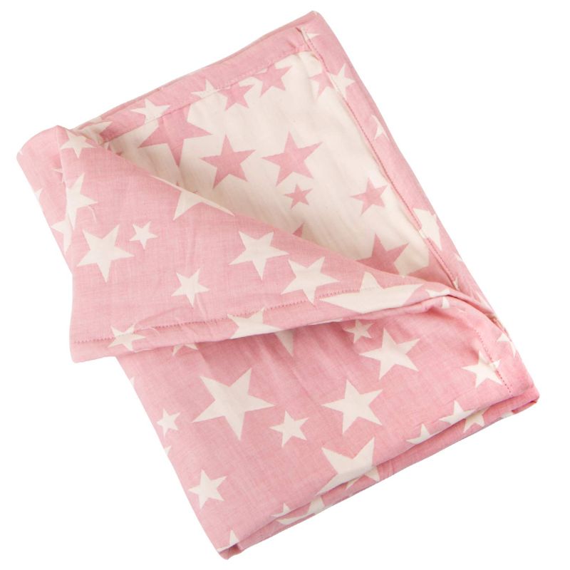 Photo 1 of NTBAY 3 Layer Toddler Blanket, Muslin Cotton Jacquard Bed Blankets, Lightweight Thermal Baby Blanket, Super Soft and Warm Crib Blanket for All Seasons, Decoration Gift, 30"x40", Pink Star
