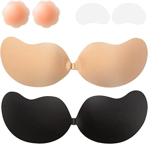 Photo 1 of Sticky Bra Adhesive Push Up Invisible Strapless Bras for Women 2 Pairs Reusable with Nipple Covers for Backless Dresses
