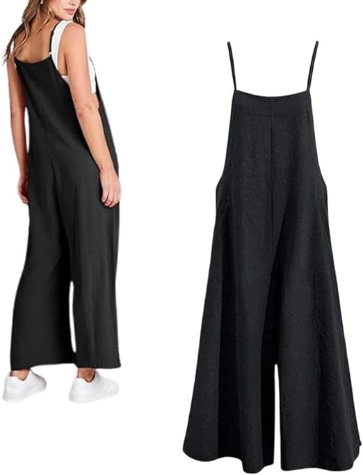 Photo 1 of (2XL) TPOLAU Women Casual Loose Wide Leg Jumpsuits Long Bib Pants Cotton Linen Overalls with Pockets
2XL