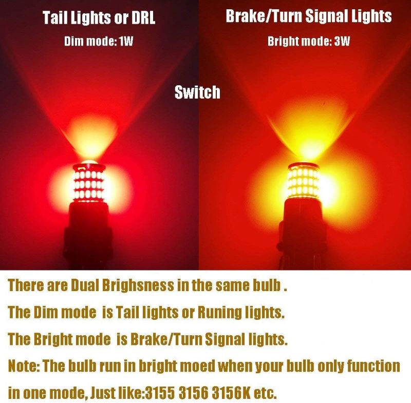 Photo 3 of iBrightstar Newest 9-30V Super Bright Low Power Dual Brightness 3157 3156 3056 3057 LED Bulbs with Projector Replacement for Tail Brake Lights, Brilliant Red
