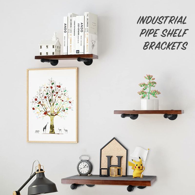 Photo 3 of Industrial Black Iron Pipe Shelf Brackets Wall Mount DIY Shelving Brackets Pipe Decor Wall Rustic Garment Rack Hardware Included, 8 Inch Set of 8
