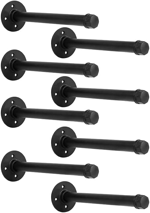 Photo 1 of Industrial Black Iron Pipe Shelf Brackets Wall Mount DIY Shelving Brackets Pipe Decor Wall Rustic Garment Rack Hardware Included, 8 Inch Set of 8
