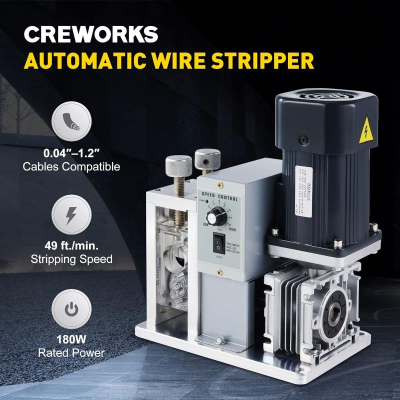 Photo 2 of CREWORKS Speed Adjustable Wire Stripper, Automatic Cable Stripping Machine for 0.04"-1.2" Copper Wires, Electric Scrap Cable Stripper Tool for 11/0-18 AWG Wires, Cable Jacket Remover for Recycling
