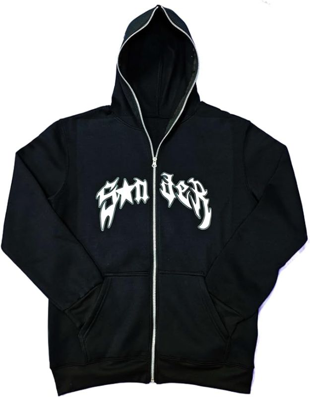 Photo 1 of (S) Men Spider Graphic Full Zip Up Hoodie Hooded Long Sleeve Sweatshirt Outwear Jacket -Black- size small- see comments
