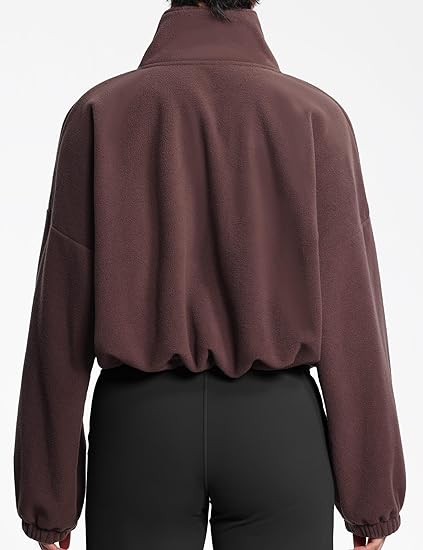 Photo 2 of (L) THE GYM PEOPLE Women’s Half Zip Crop Pullover Sweatshirt Fleece Stand Collar Workout Tops with Pockets Drawstring Hem