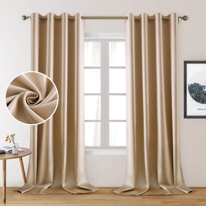 Photo 1 of HOMEIDEAS 2 Panels Beige Faux Silk Curtains Champagne Gold Blackout Curtains for Bedroom 52 X 108 Inch Room Darkening Satin Drapes/Curtains, Thermal Insulated Blackout Window Curtains for Living Room
