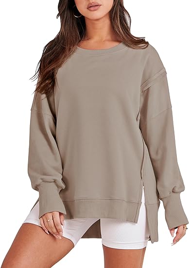 Photo 1 of (M) ANRABESS Women's Oversized Sweatshirt Crew Neck Long Sleeve Casual Slit Sloucthy Pullover Top Fall Clothes- size medium
