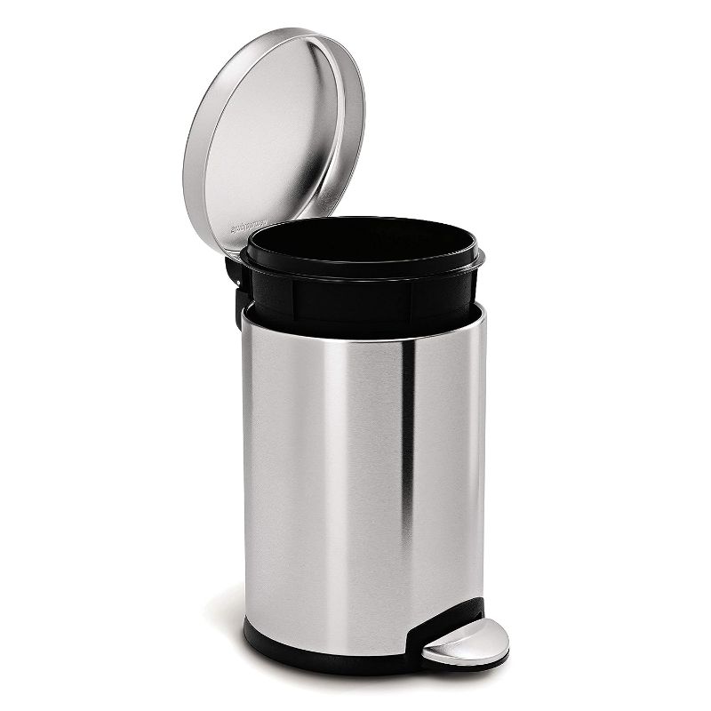 Photo 2 of Simplehuman 4.5 Liter / 1.2 Gallon Round Bathroom Step Trash Can, Brushed Stainless Steel
