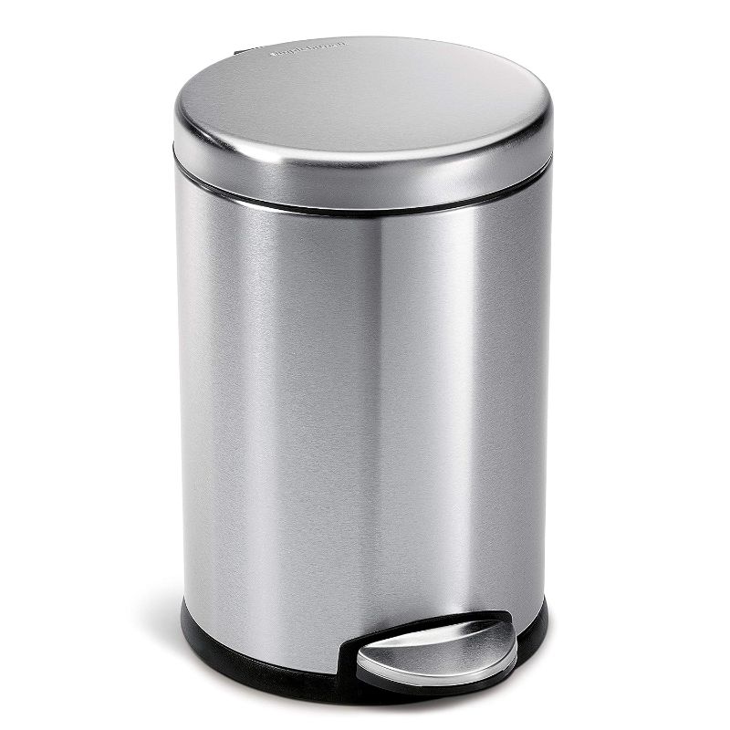Photo 1 of simplehuman 4.5 Liter / 1.2 Gallon Round Bathroom Step Trash Can, Brushed Stainless Steel
