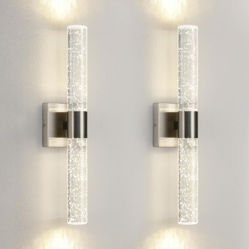 Photo 1 of Modern Bathroom Sconces Wall Lighting Crystal Wall Sconces Dimmable Vanity Light Fixture Brushed Nickel LED 18 Inch 4000K Vertical and Horizontal Wall Light Fixtures for Bedroom Living Room

