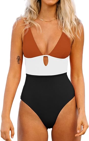 Photo 1 of (L) CUPSHE Women's One Piece Swimsuit Color Block Keyhole Cutout Bathing Suit- size large
