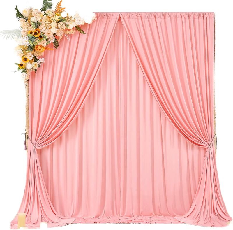 Photo 1 of 10ft x 10ft Wrinkle Free Blush Pink Backdrop Curtains for Parties, Polyester Photo Backdrop Drapes 2 Panels 5x10ft for Wedding Birthday Party Photography Background Backdrop Stand
