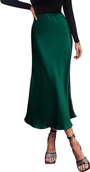 Photo 1 of (S) PRETTYGARDEN Women's Summer Midi Satin Skirt Dressy Casual High Waisted A Line Flowy Ruffle Elegant Party Skirts
---size small