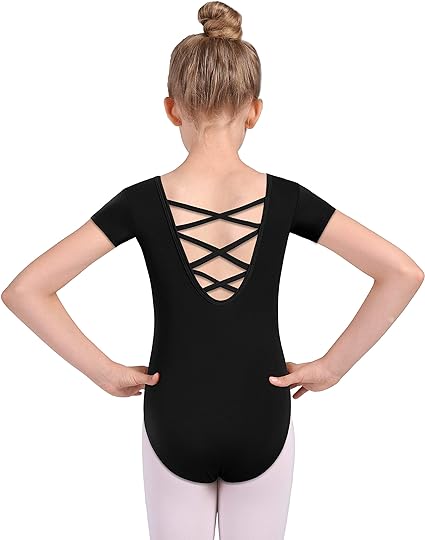 Photo 1 of Size  6-7 MOLLDAN Girls Dance Ballet Leotards Short Sleeve Criss Cross Straps Back -Weight 52-64
