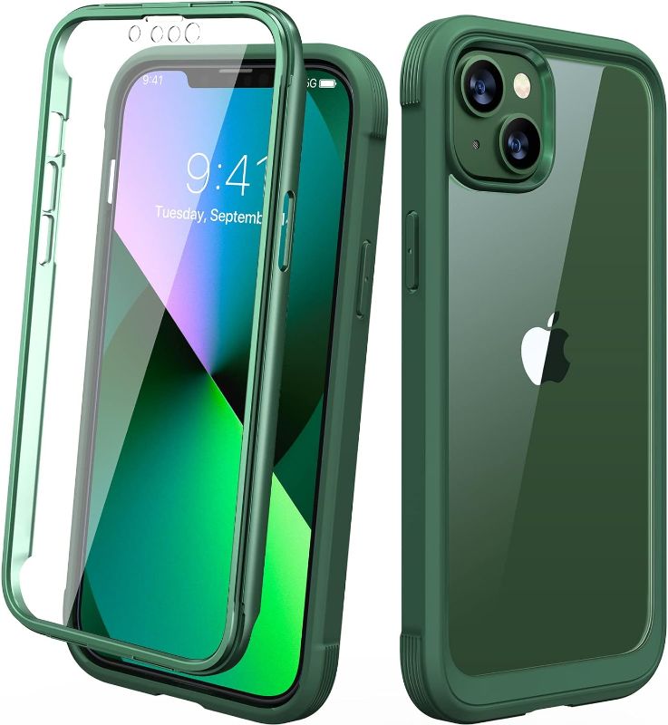 Photo 1 of Diaclara Designed for iPhone 15 Case, Full Body Rugged Case with Built-in Touch Sensitive Anti-Scratch Screen Protector, Soft TPU Bumper Case for iPhone 13 6.1" (Green) iphone 15 
