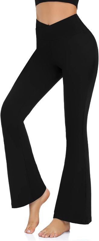 Photo 1 of (M) Women’s Bootcut Capri Yoga Pants - Capri Flare Leggings for Women High Waist Crossover Workout Lounge Dress Cropped Pants- medium
