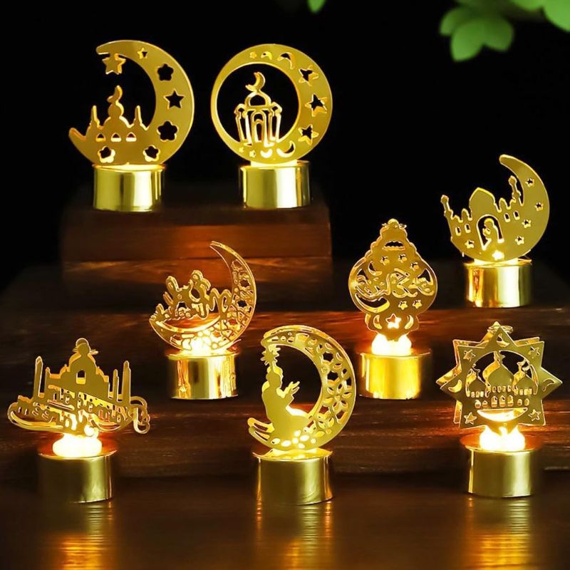 Photo 1 of 8 Pack Ramadan Lantern Decorations for Home - Unique Eid Mubarak Lantern Lights, Moon and Star Themed Candle Lamps, Durable Battery-Powered, Ideal for Desktop Balcony Yard Outdoor & Indoor Use
