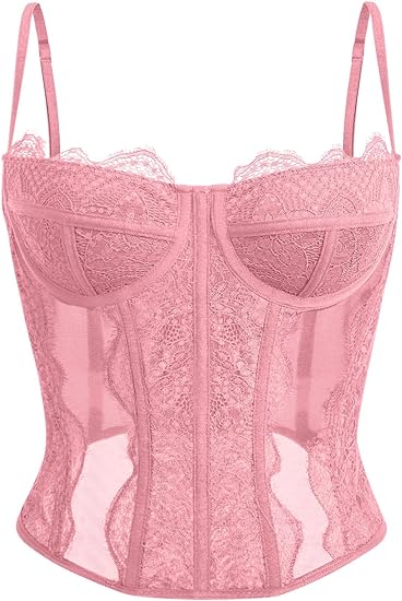 Photo 1 of (XL) Dealmore Womens Lace Mesh Sexy Vintage Spaghetti Strap Open Back Boned Corset Going Out Party Top-XL
