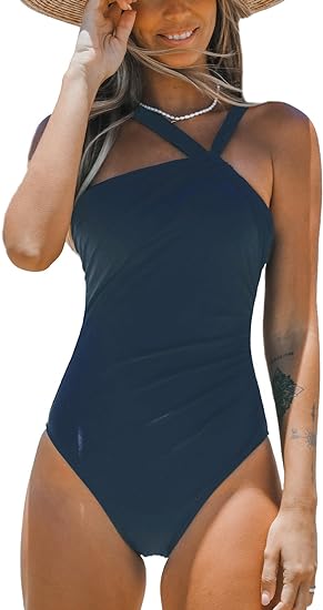 Photo 1 of (XL) CUPSHE Women's One Piece Swimsuits Ruched Bathing Suit Tummy Control Back Tie Mutiple Ways Wearing- size XL

