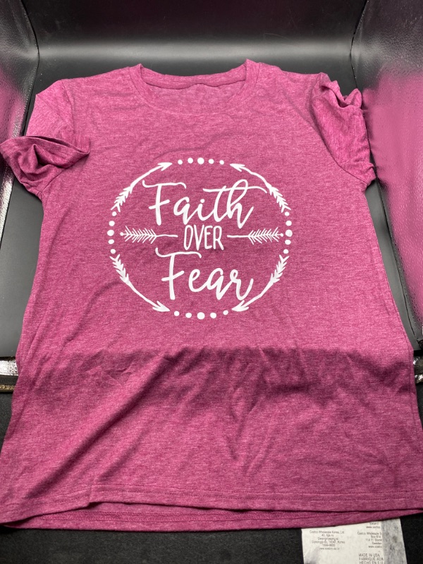 Photo 2 of Size Small Womens Faith Over Fear T Shirt Summer Casual Christian Religious Inspirational Spiritual Graphic Tees Tops
