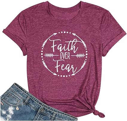 Photo 1 of Size Small Womens Faith Over Fear T Shirt Summer Casual Christian Religious Inspirational Spiritual Graphic Tees Tops
