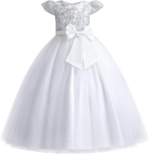 Photo 1 of Size 5/6 - IDOPIP Flower Girl Sequin Lace Dresses for Wedding First Communion Dress Kids Princess Pageant Formal Party Long Maxi Gowns size 5/6
